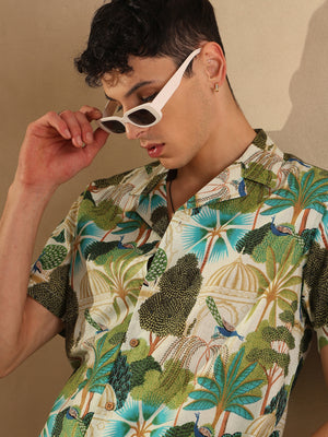 Off White: Half Sleeves Block Printed Shirt