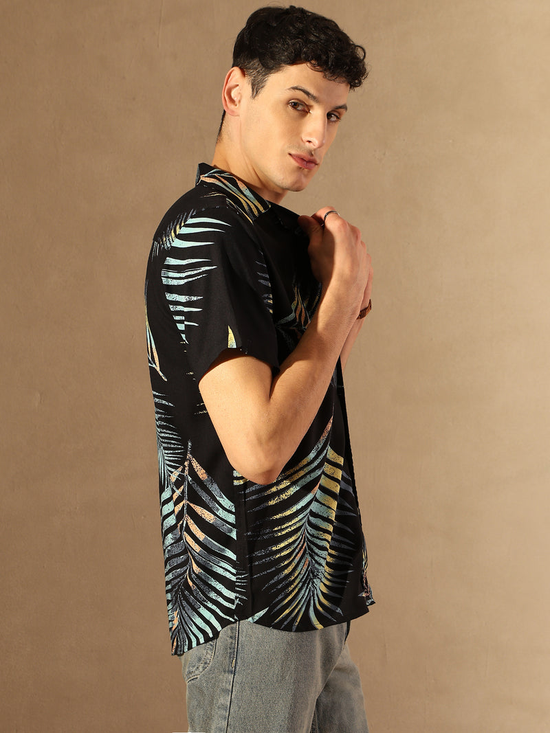 Black Tropical Printed Shirt