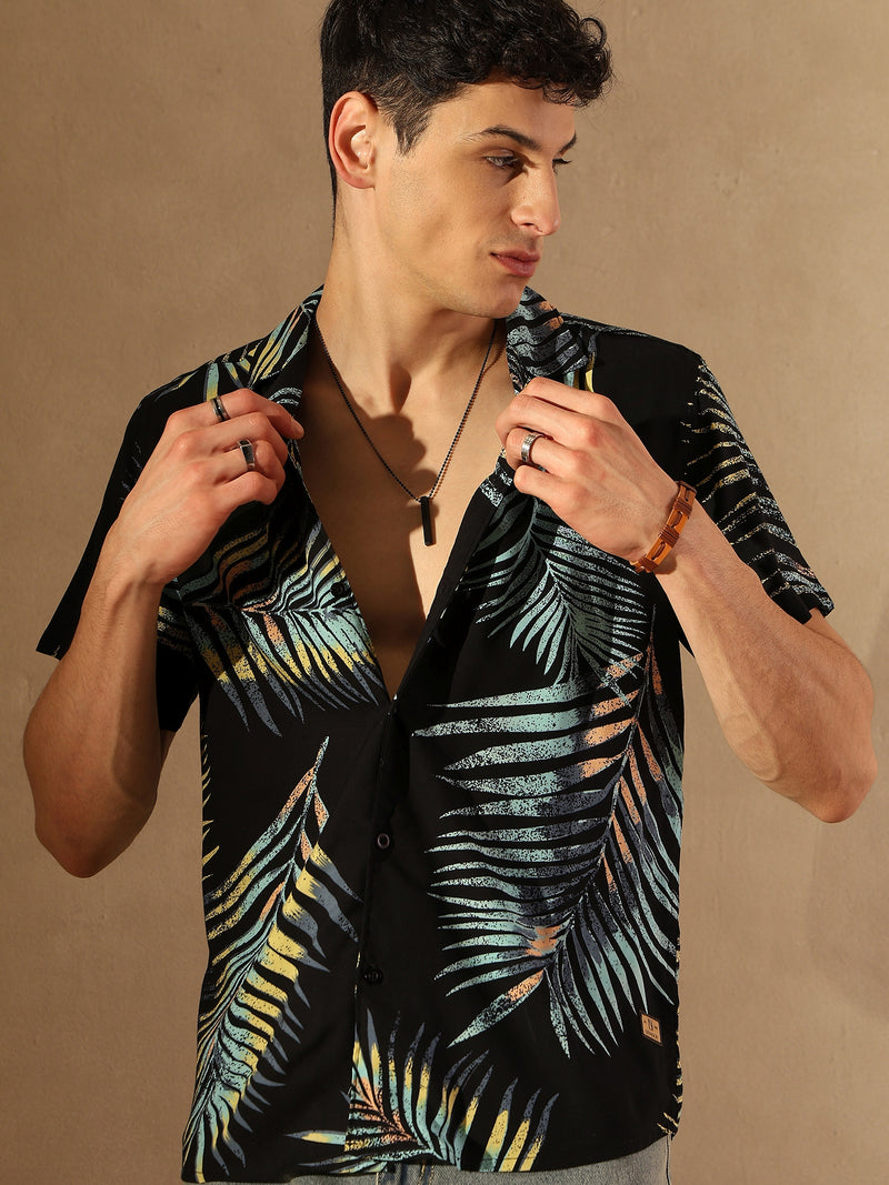 Black Tropical Printed Shirt