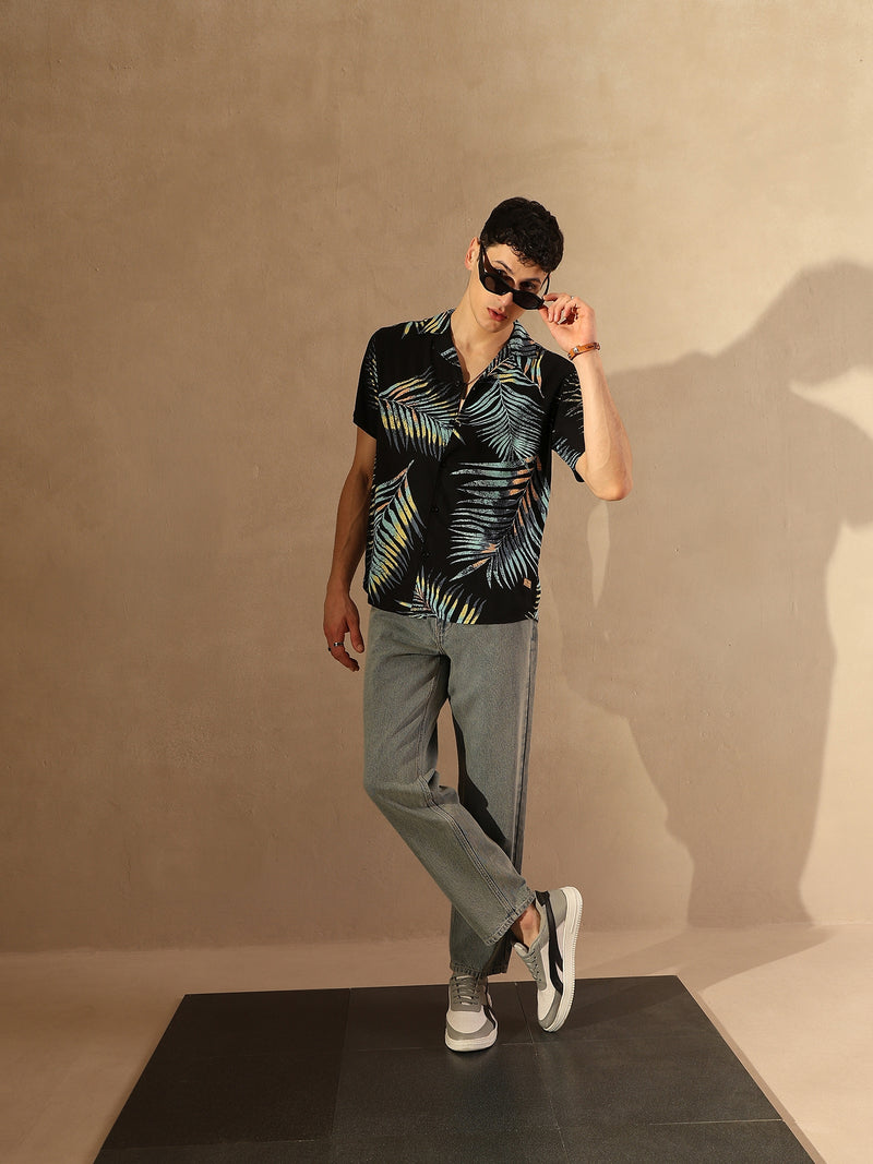 Black Tropical Printed Shirt