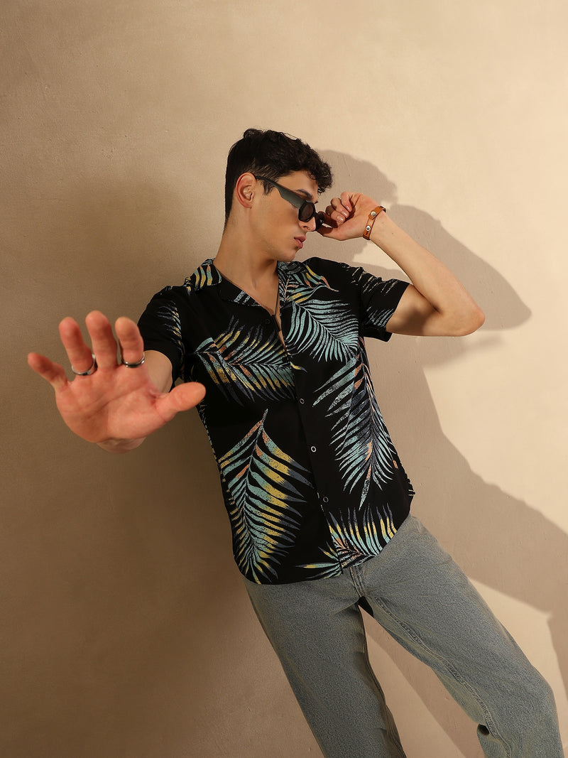 Black Tropical Printed Shirt