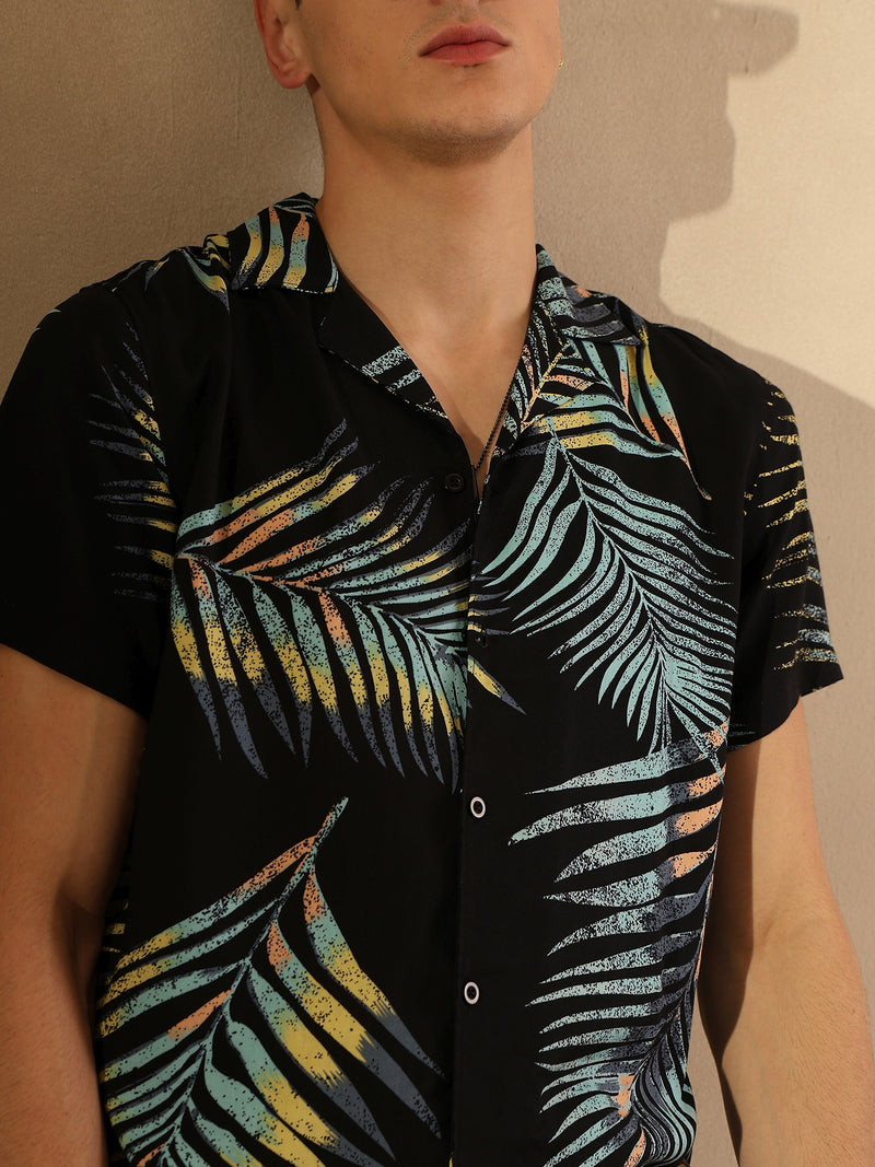 Black Tropical Printed Shirt