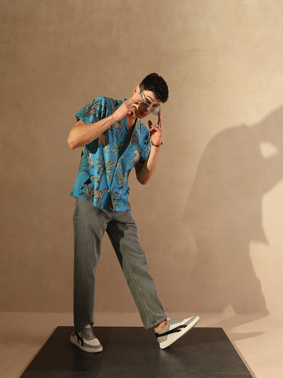 Blue Tropical Printed Shirt
