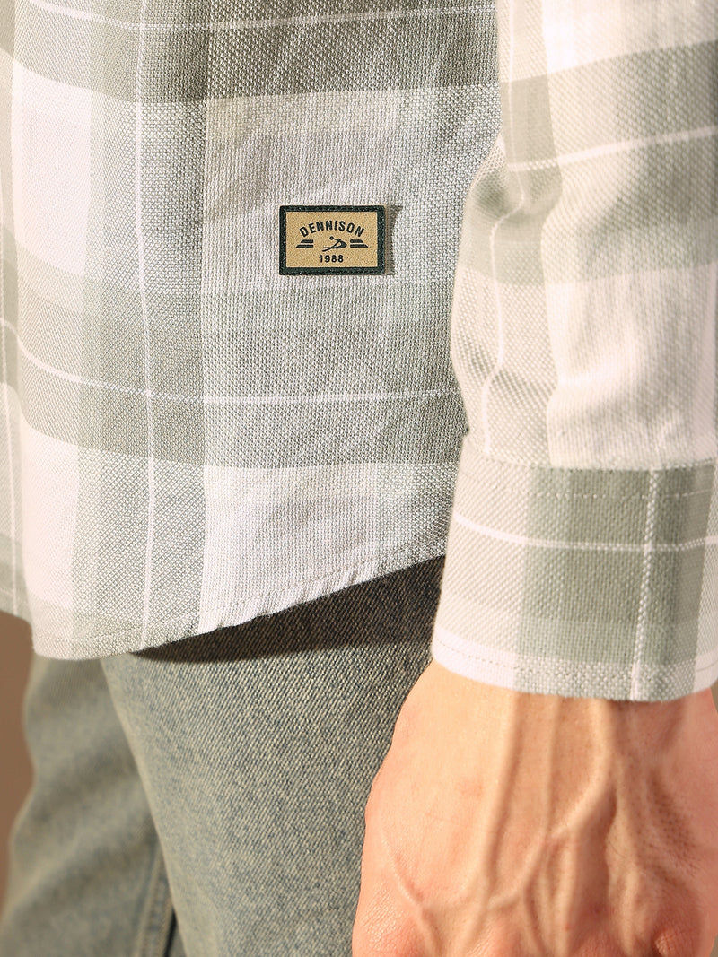 DENNISON Men Grey & Olive Checked Shirt