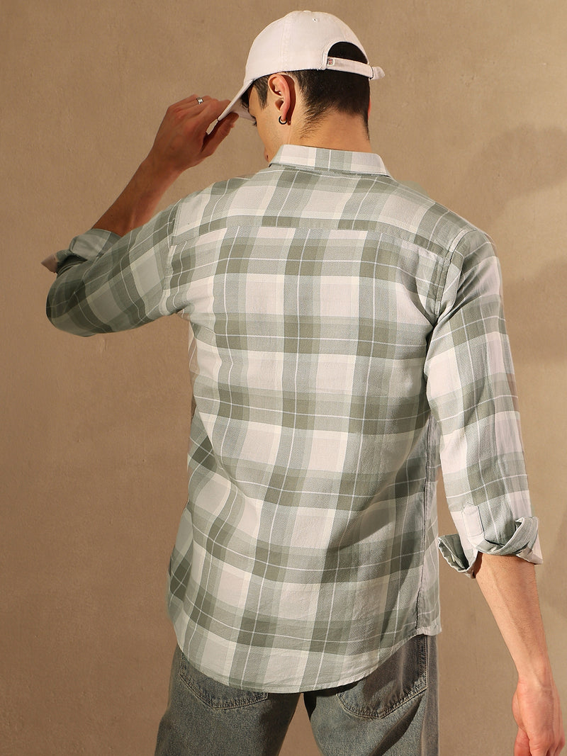 DENNISON Men Grey & Olive Checked Shirt
