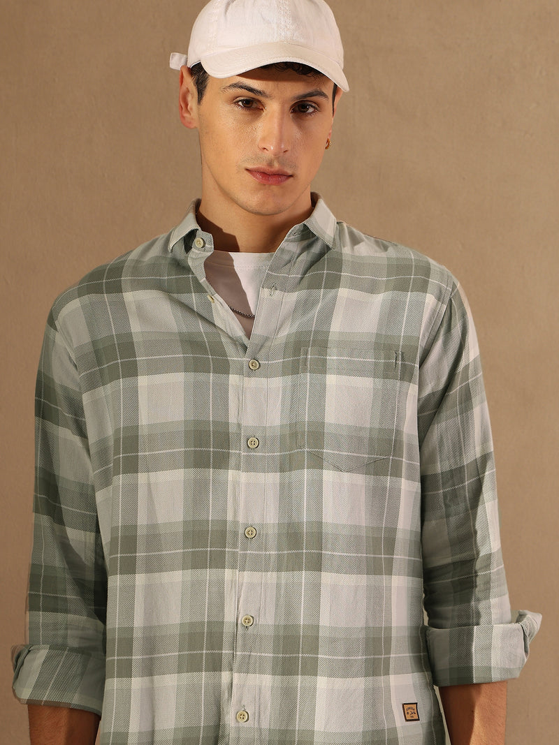 DENNISON Men Grey & Olive Checked Shirt