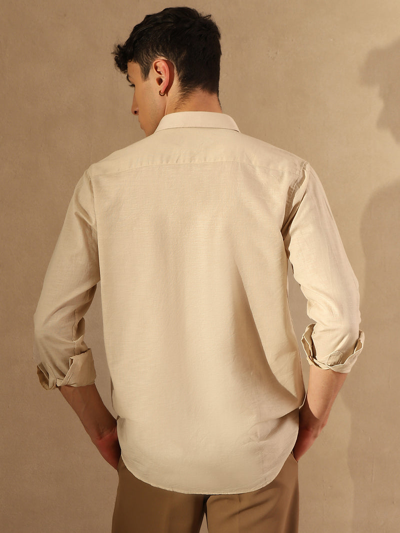Beige Double Pocket Cotton Linen Shirt