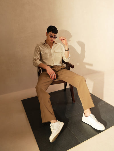 Beige Double Pocket Cotton Linen Shirt