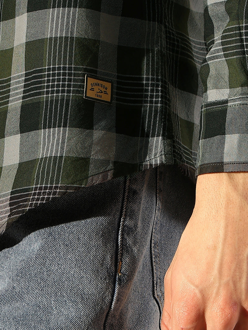 DENNISON Men Dark Green & Grey Checked Shirt