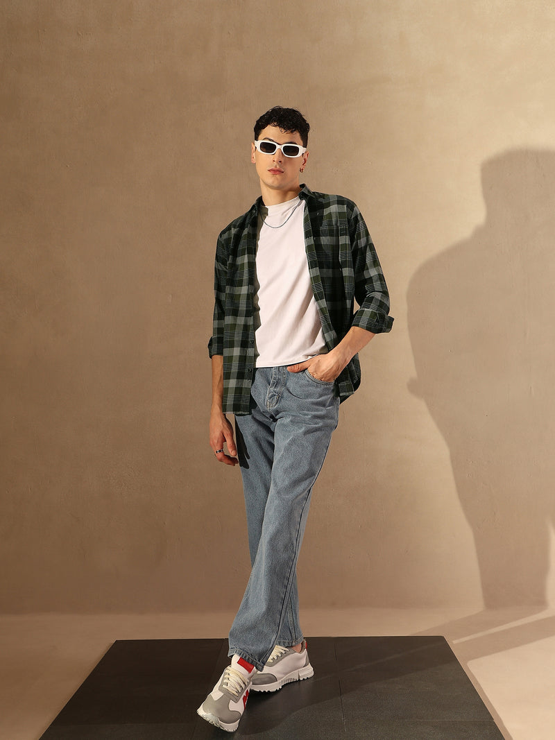 DENNISON Men Dark Green & Grey Checked Shirt