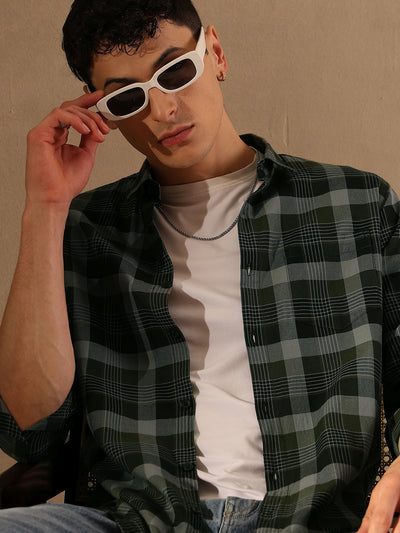 DENNISON Men Dark Green & Grey Checked Shirt