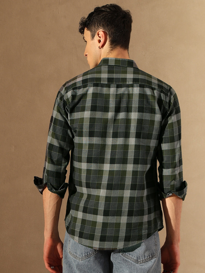 DENNISON Men Dark Green & Grey Checked Shirt