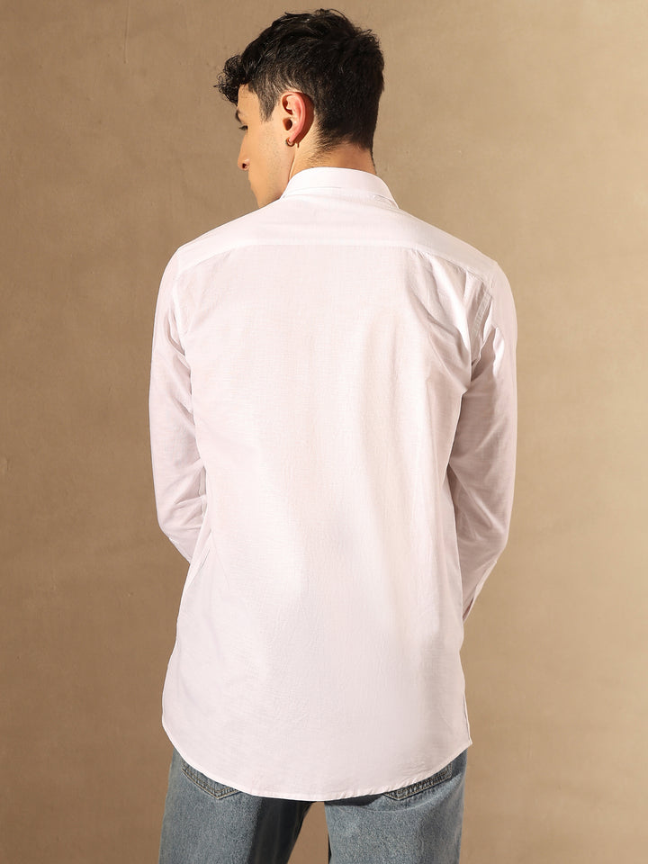 White Double Pocket Cotton Linen Shirt