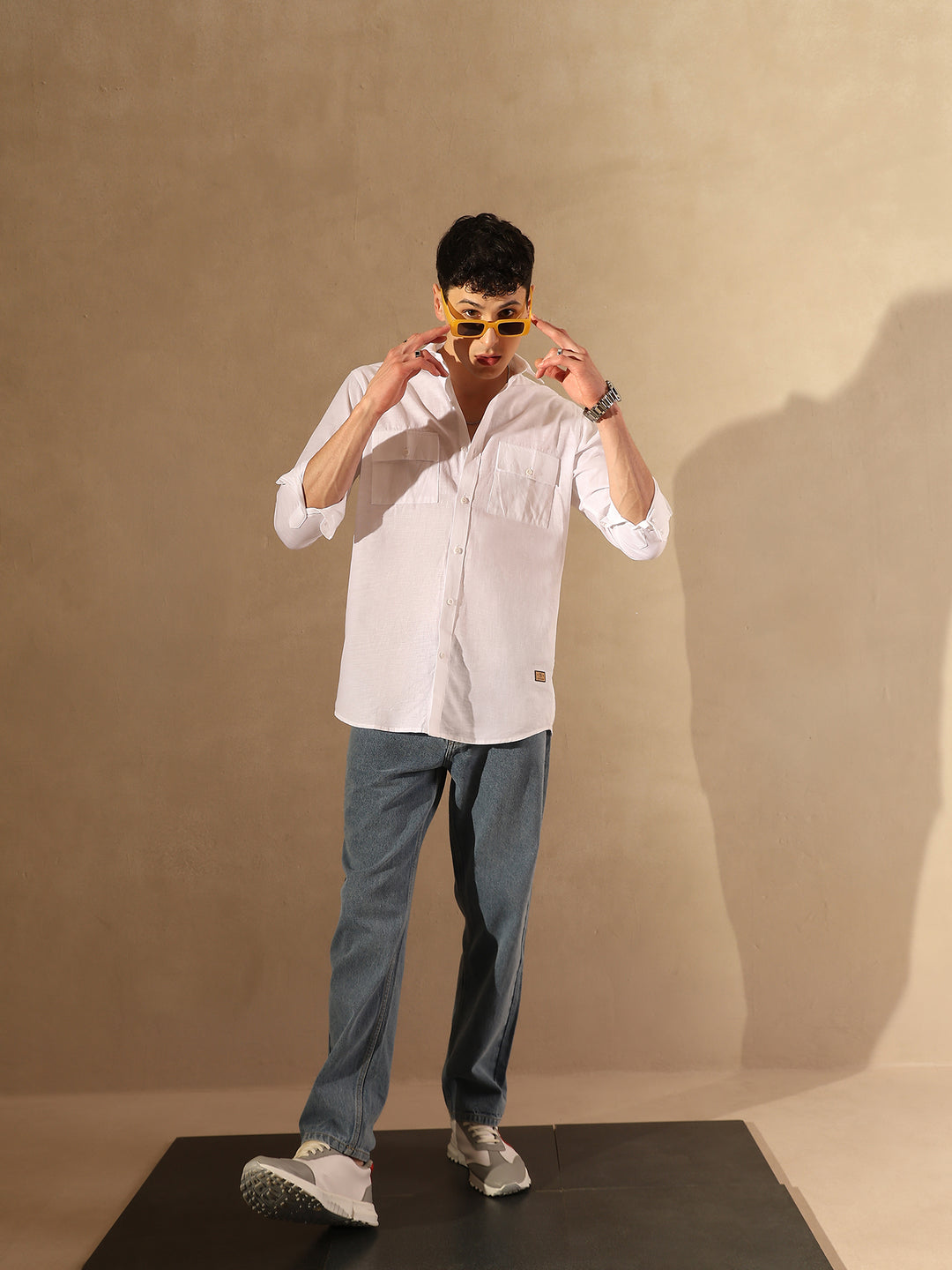 White Double Pocket Cotton Linen Shirt