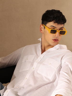 White Double Pocket Cotton Linen Shirt
