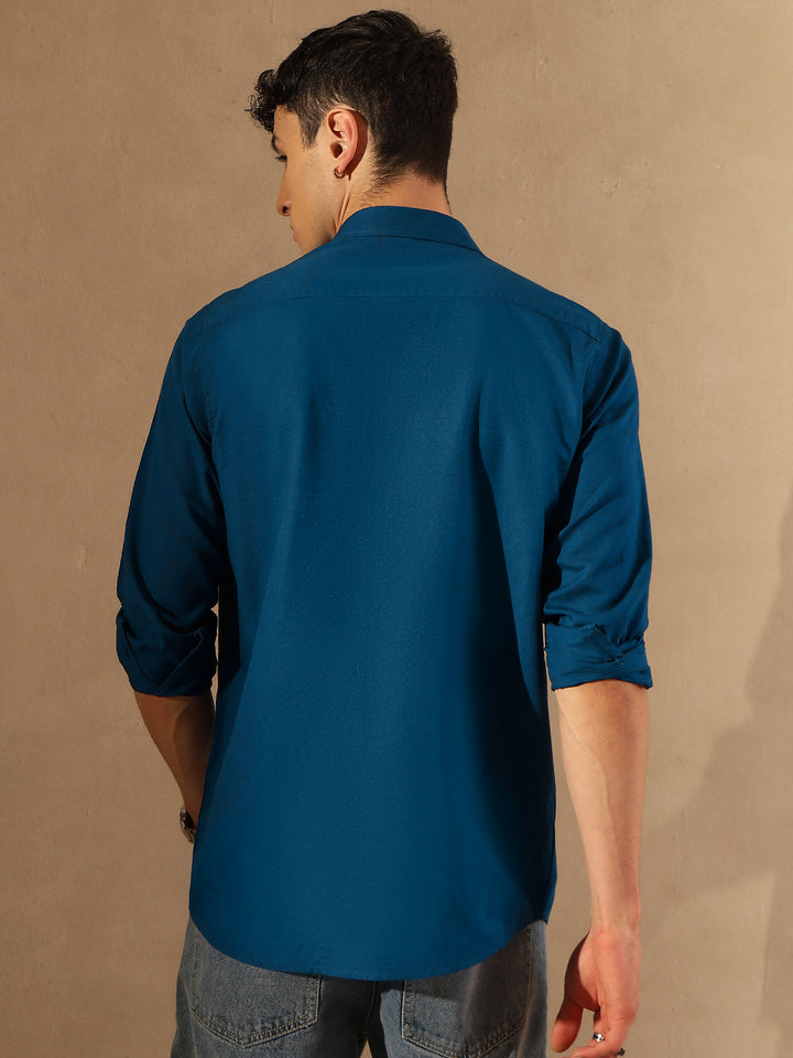 Blue Double Pocket Cotton Linen Shirt