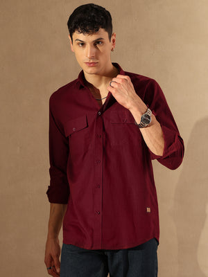 Maroon Double Pocket Cotton Linen Shirt