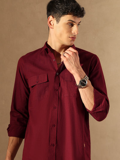 Maroon Double Pocket Cotton Linen Shirt