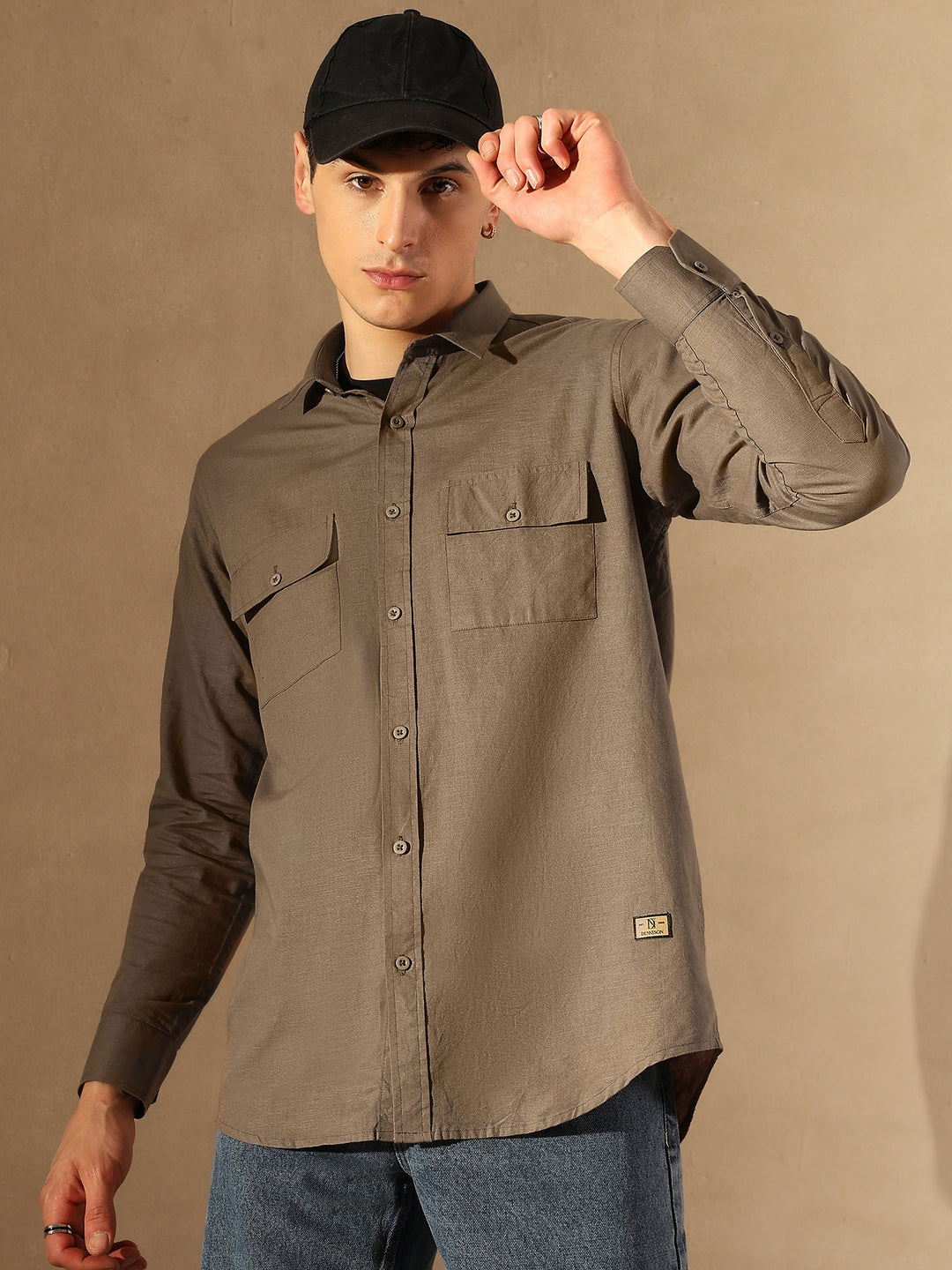 Brown Double Pocket Cotton Linen Shirt