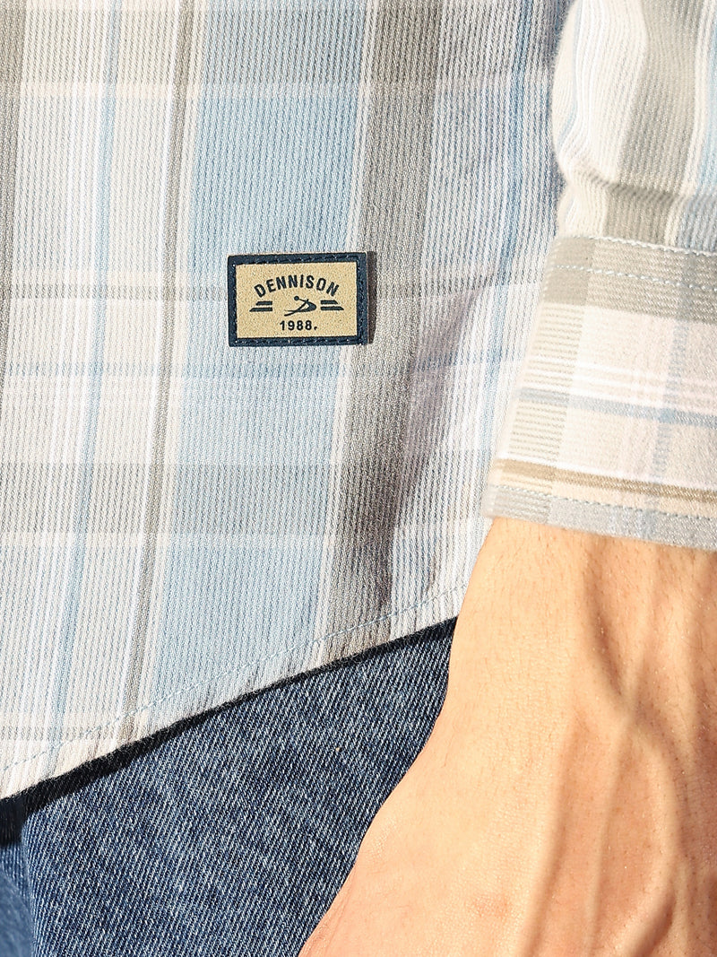 DENNISON Men Skyblue & Grey Checked Shirt