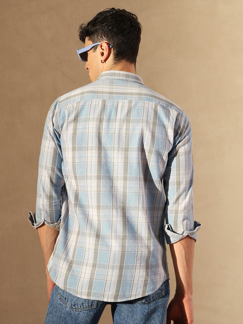 DENNISON Men Skyblue & Grey Checked Shirt