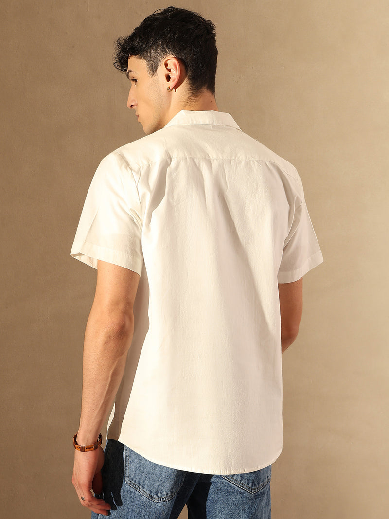 White:Half Sleeves Embroidery Casual Shirt