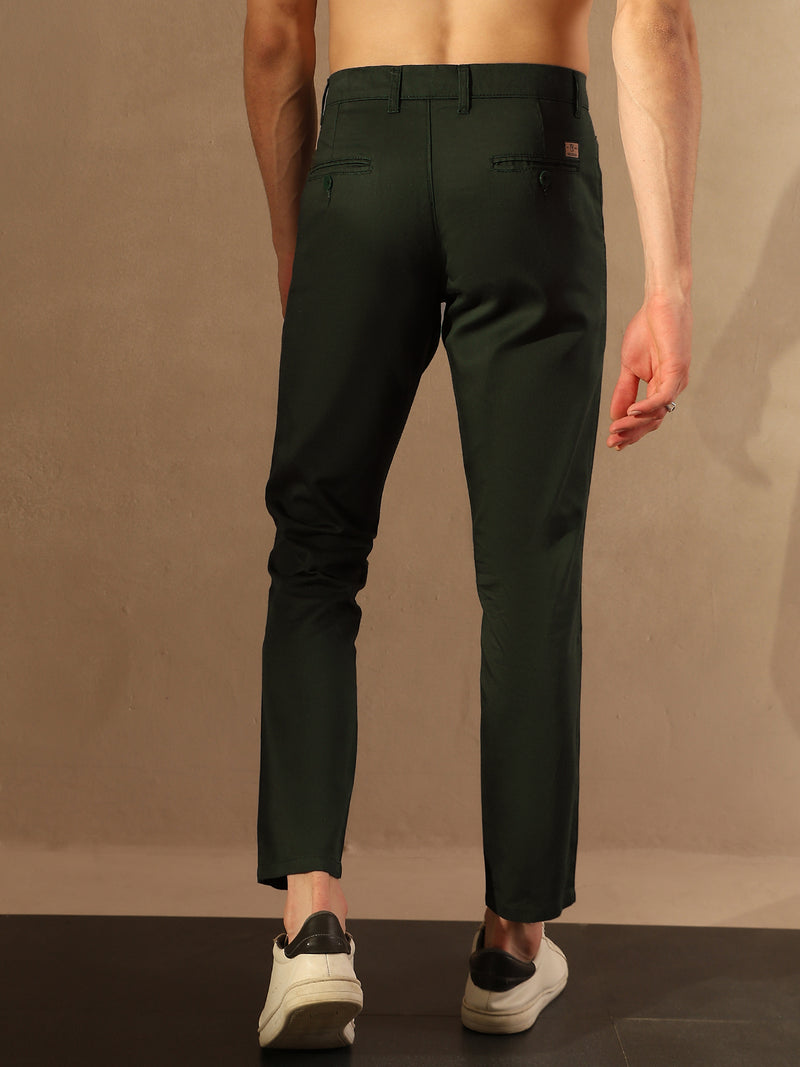 Green Straight Fit Formal Trousers