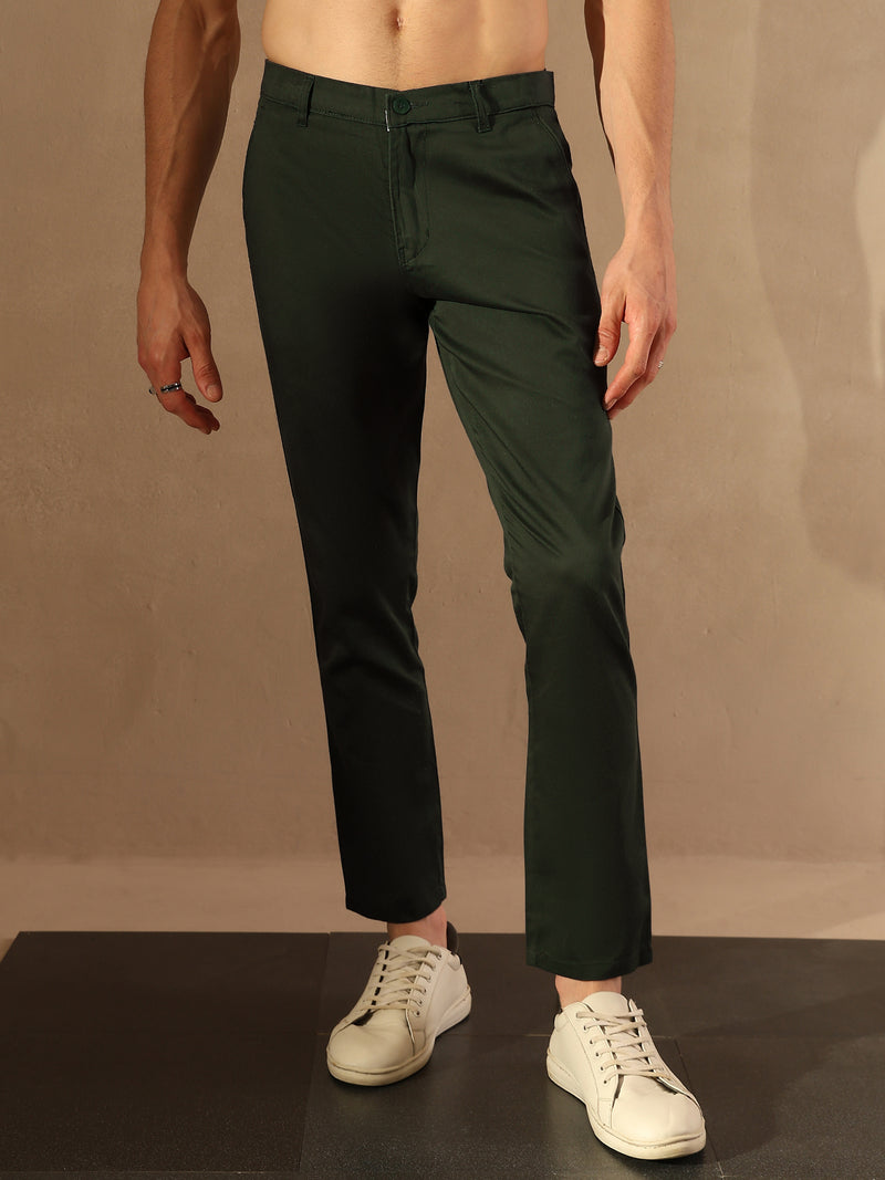 Green Straight Fit Formal Trousers