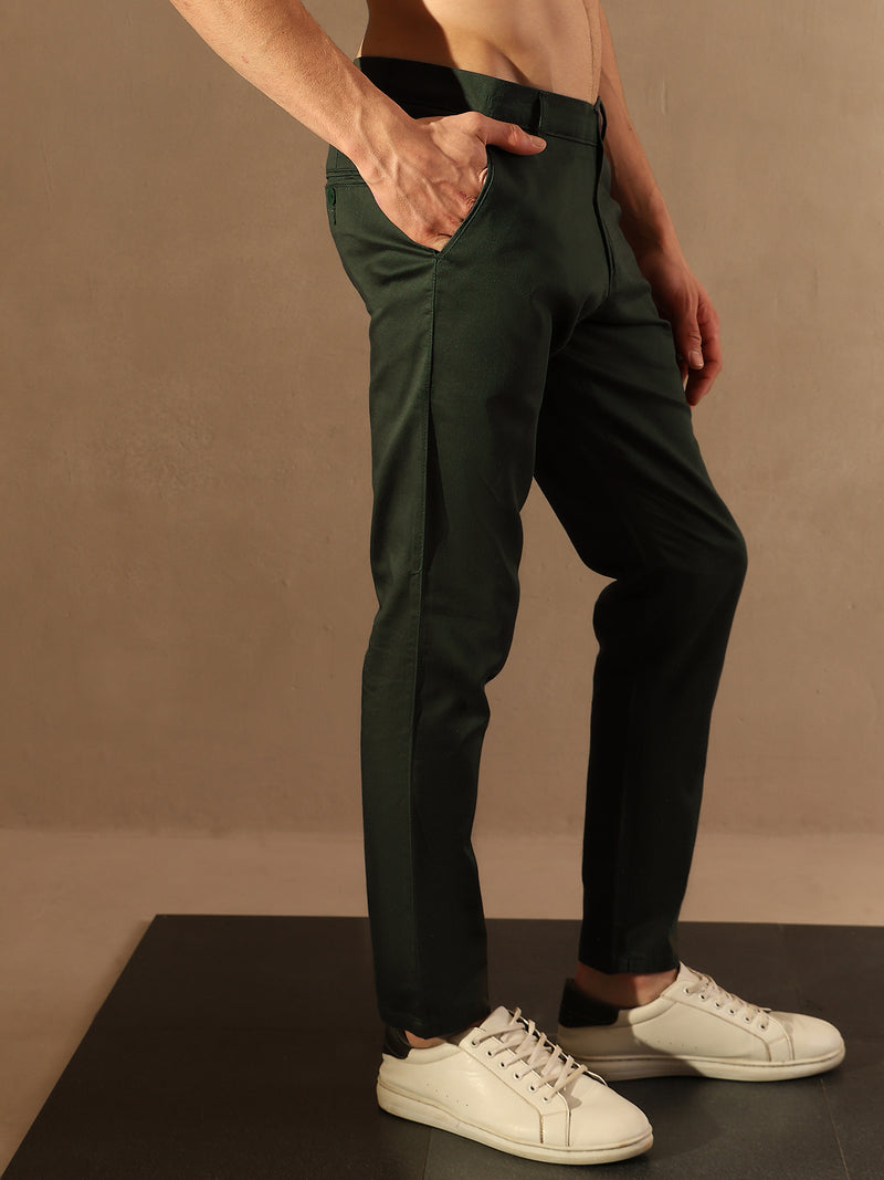 Green Straight Fit Formal Trousers