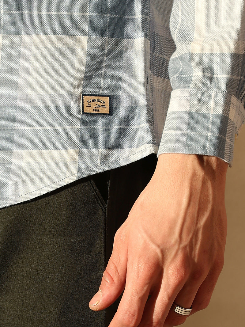 DENNISON Men Grey & Blue Checked Shirt