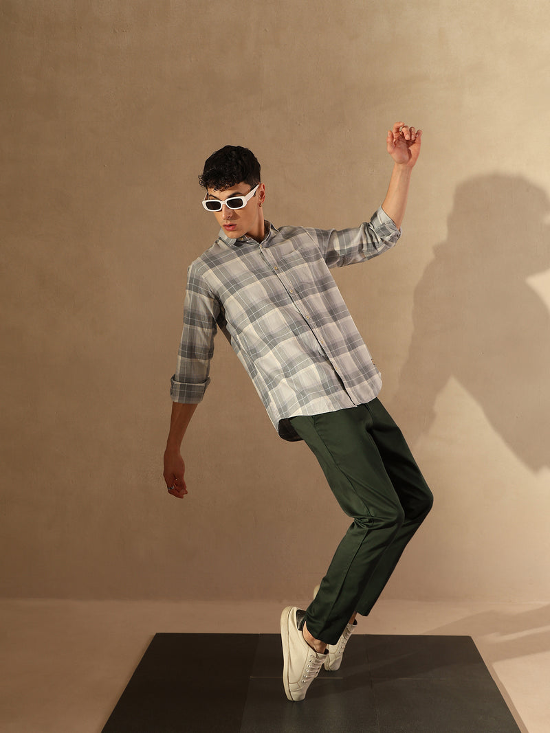 Green Straight Fit Formal Trousers