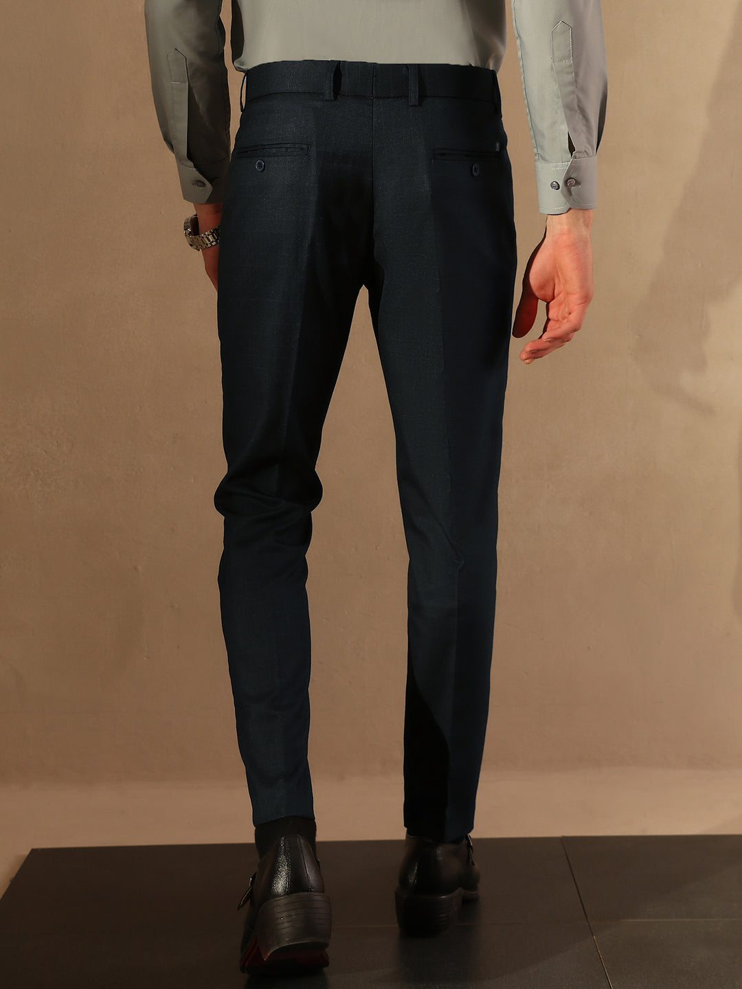 Blue Tapered Fit Pleated Trousers