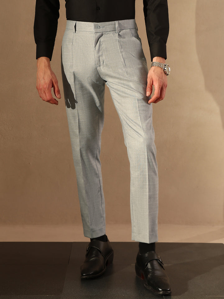 Light Grey Tapered Fit Pleated Trousers