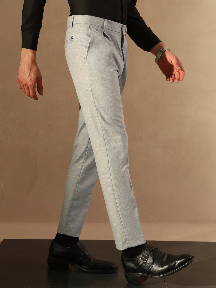 Light Grey Tapered Fit Pleated Trousers