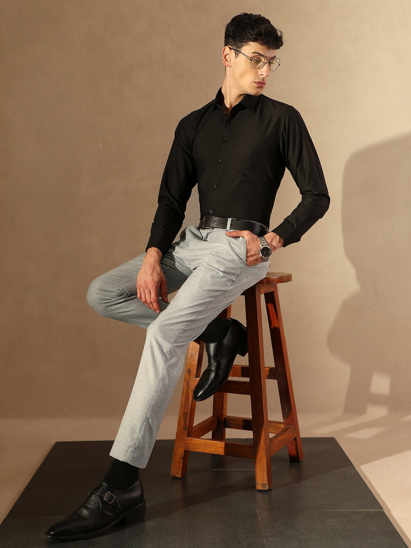 Light Grey Tapered Fit Pleated Trousers