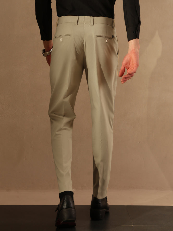 Beige Double Pleated Trousers