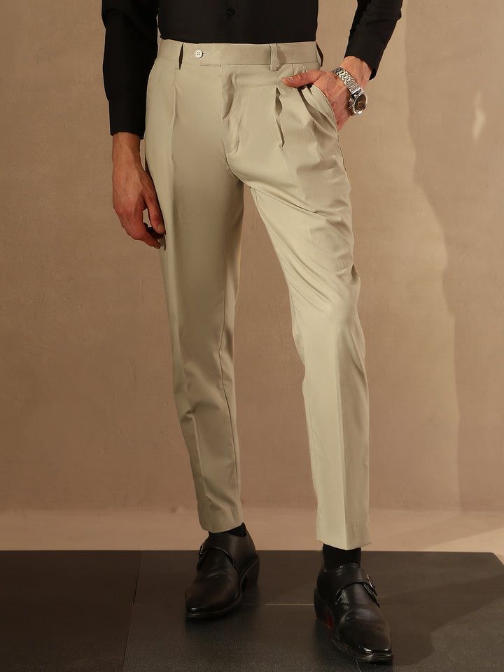 Beige Double Pleated Trousers