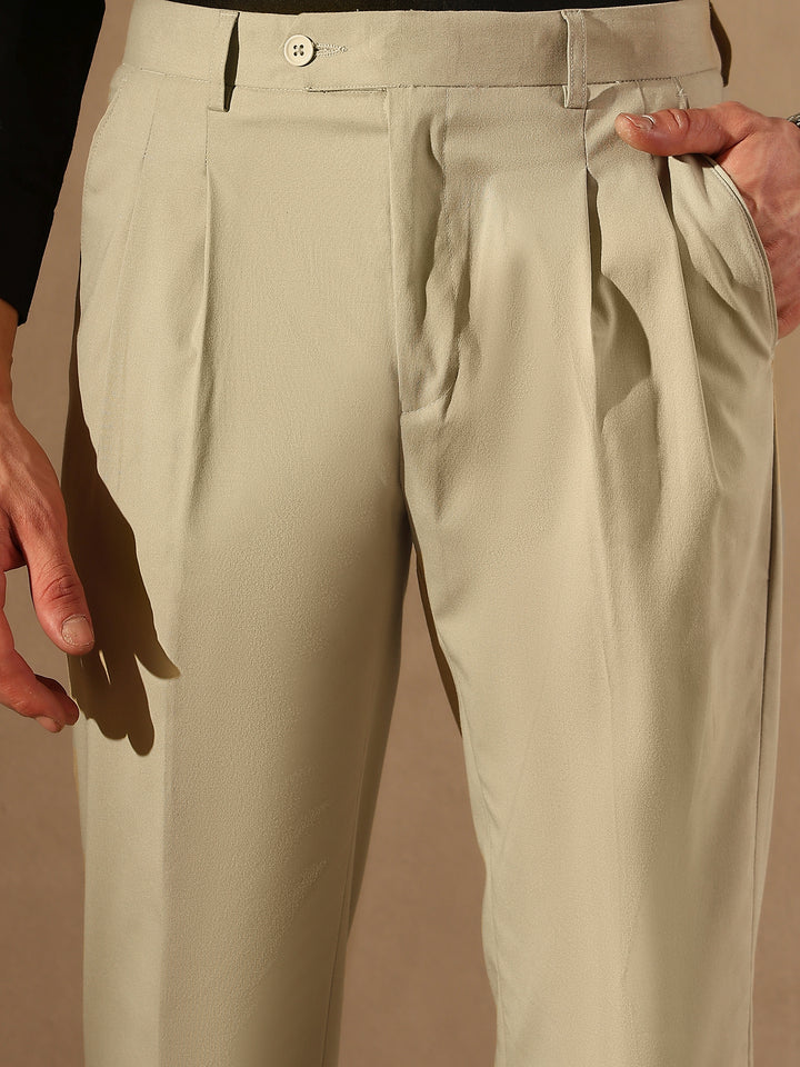 Beige Double Pleated Trousers