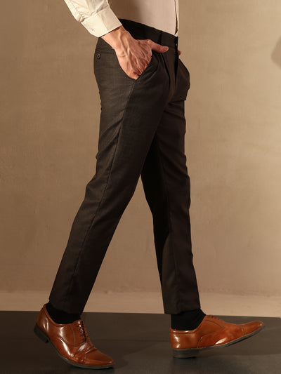 Brown Tapered Fit Pleated Trousers
