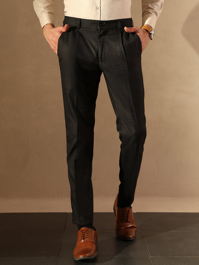 Black Tapered Fit Pleated Trousers
