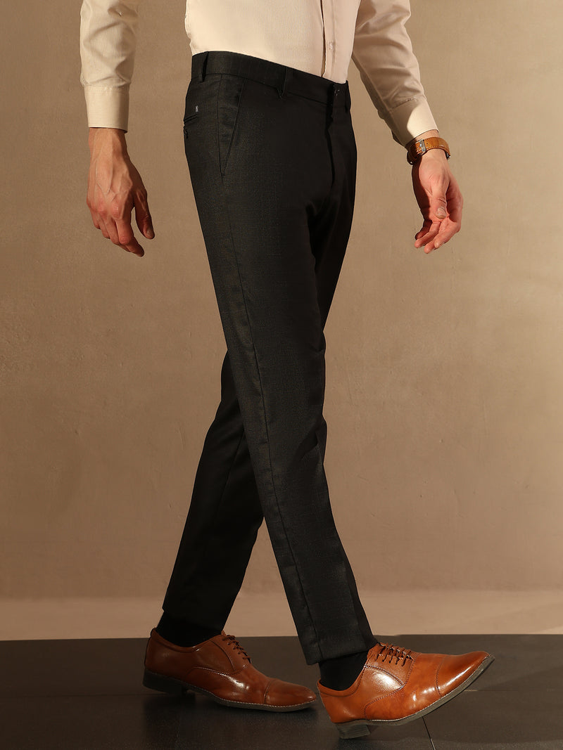 Black Tapered Fit Pleated Trousers