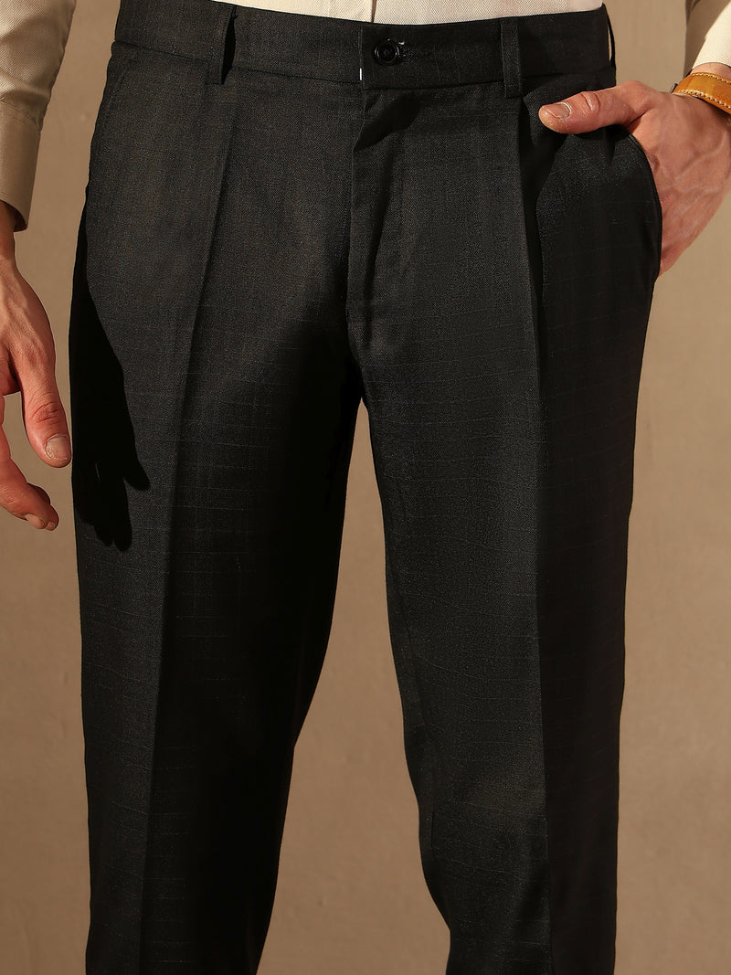 Black Tapered Fit Pleated Trousers