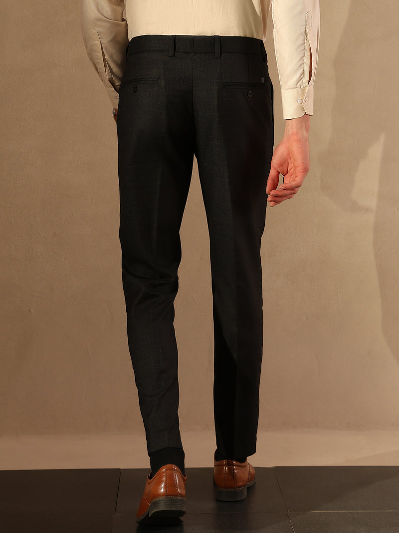 Black Tapered Fit Pleated Trousers