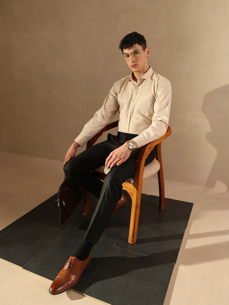 Black Tapered Fit Pleated Trousers