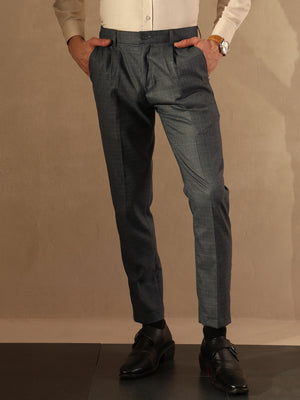 Grey Tapered Fit Pleated Trousers