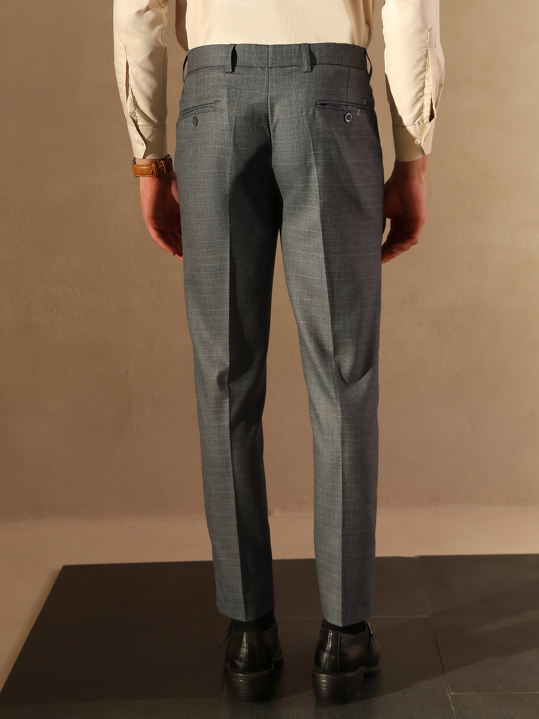 Grey Tapered Fit Pleated Trousers