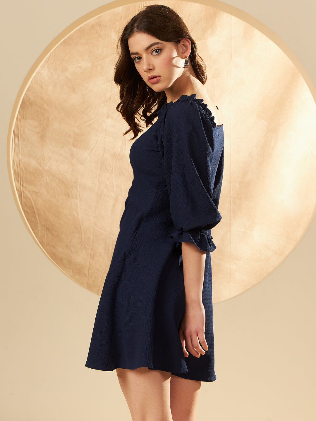 DENNISON Puff Sleeve Crepe Empire Dress