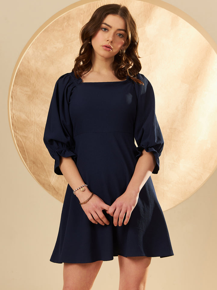 DENNISON Puff Sleeve Crepe Empire Dress