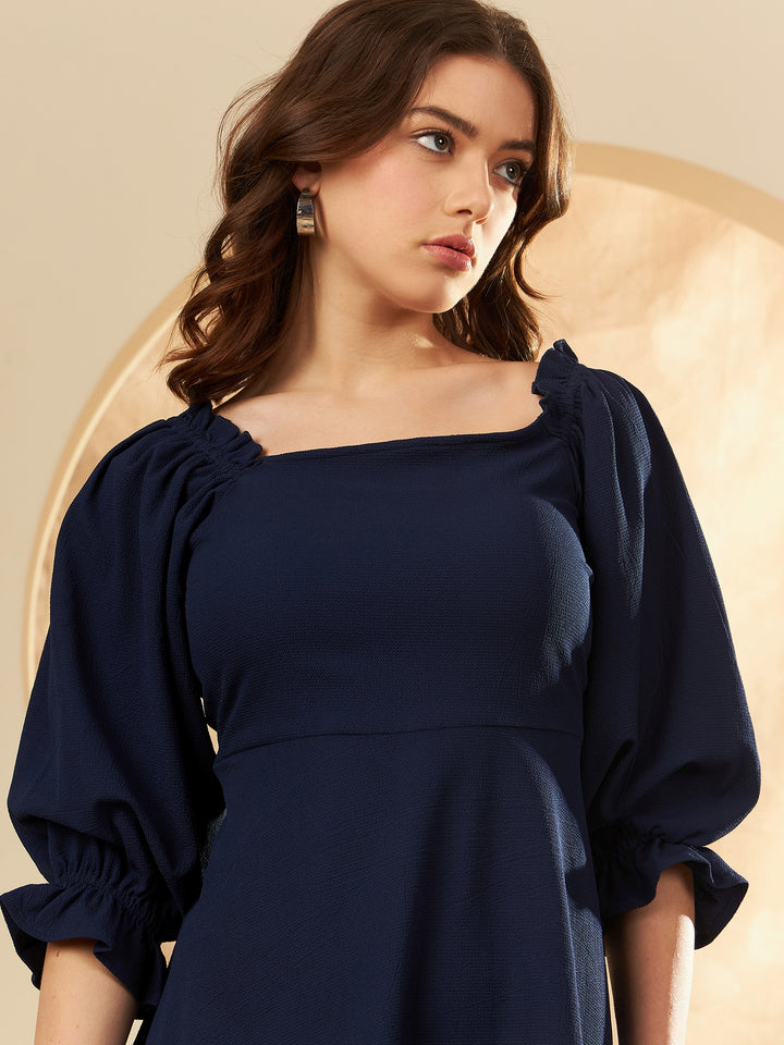 DENNISON Puff Sleeve Crepe Empire Dress