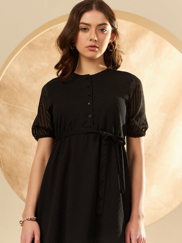 Black Chiffon A-Line Dress